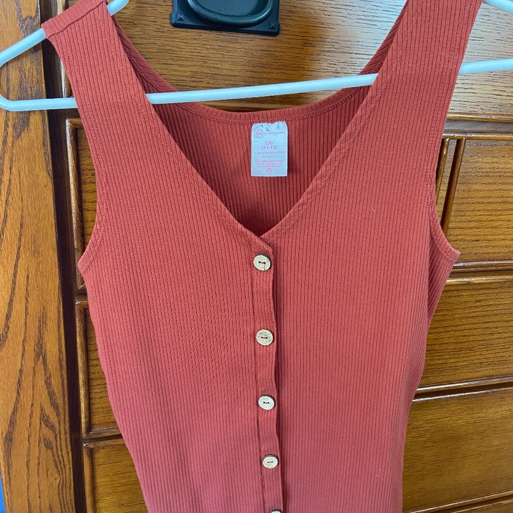 No Boundaries Burnt Orange Ribbed V-Neck Tank Top
